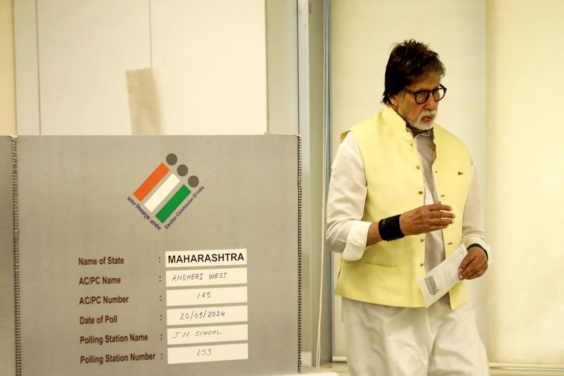 Bollywood actor Amitabh Bachchan at a polling station in Mumbai on May 20, 2024. Stringer/AFP/Getty Images